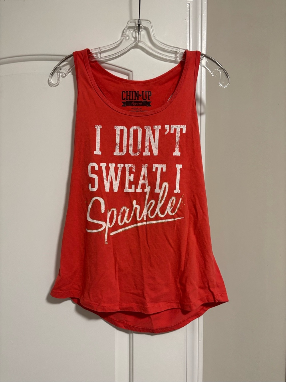 CHINUP, Apparel Women’s Red Graphic Tank – "I Don't Sweat, I Sparkle", Size M
